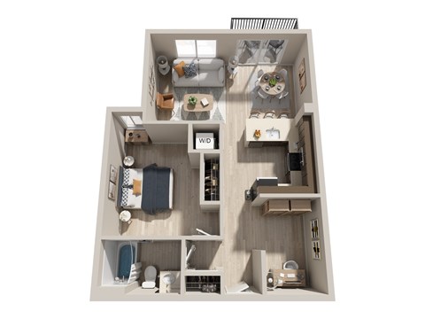 Floor plan for 1 bed, 1 bath, 800 sqft